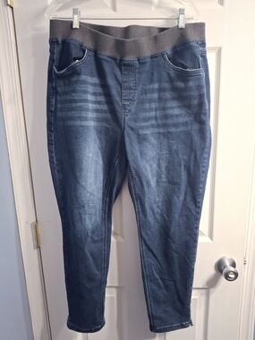 Pull-On High-Rise Skinny-Fit Ankle Jeans, Size 18 (2x), deep blue wash